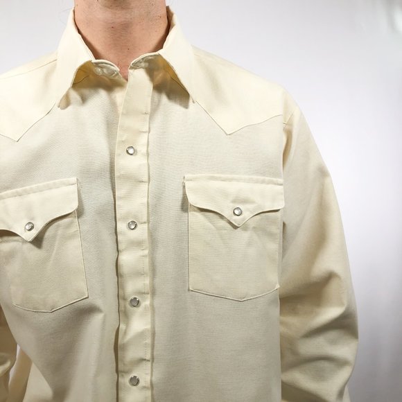 Off White Cream Western Snap Button Shirt 16.5 34 - Picture 3 of 6